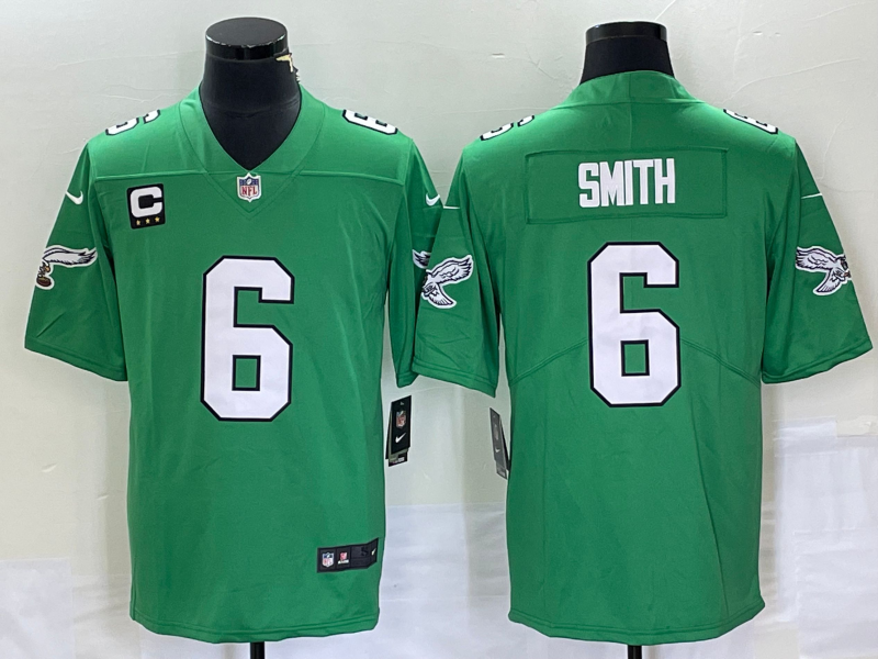 Philadelphia Eagles #6 DeVonta Smith Green Vapor Limited With C Patch Stitched Football Jersey